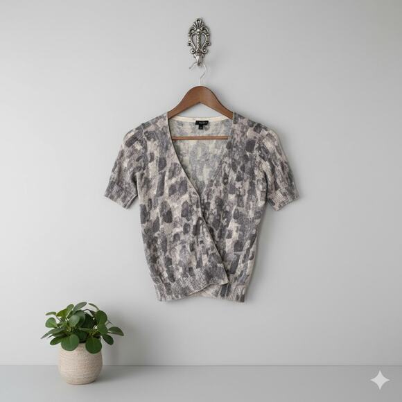 Talbots Small Cardigan Short Sleeve Button-Up White & Gray - Picture 1 of 10